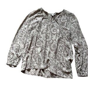 J.Jill Pure Floral Blouse Tunic Top Womens Size Medium Peasant Boho Beige Gray